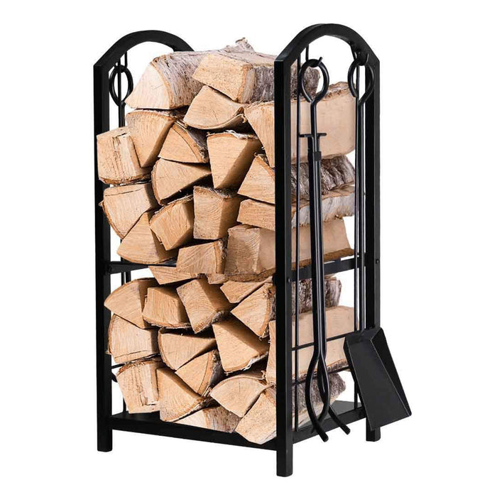 Firewood Rack With 4 Fireplace Tool Set Log Wood Holder Steel Large Storage