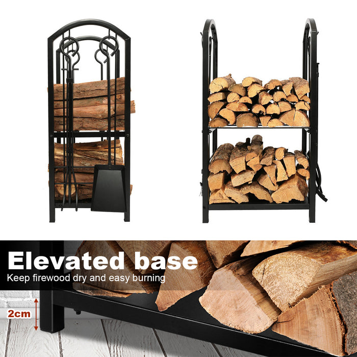 Firewood Rack With 4 Fireplace Tool Set Log Wood Holder Steel Large Storage
