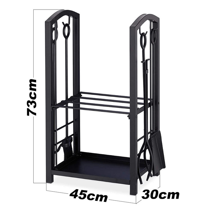 Firewood Rack With 4 Fireplace Tool Set Log Wood Holder Steel Large Storage