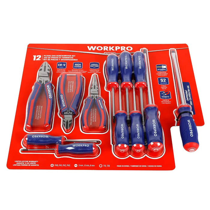Workpro High Leverage Pliers And Screwdriver 12 Piece Set Bi-material Handle Trade Me