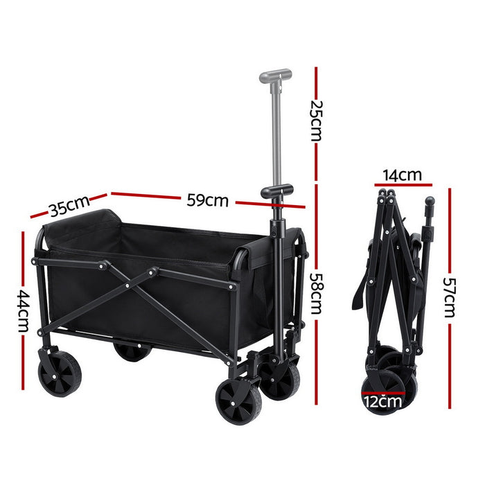 Gardeon Garden Cart Folding Trolley Camping Wagon Barrow Outdoor Beach Black