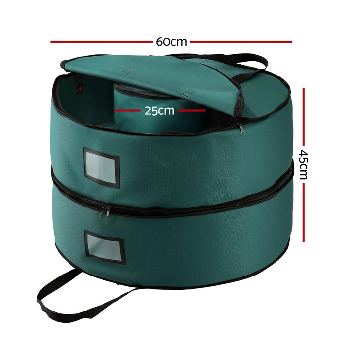 Jingle Jollys Christmas Garland Wreath Storage Bag 2-Tier Ornaments Holder 60cm