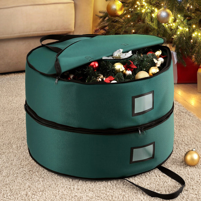 Jingle Jollys Christmas Garland Wreath Storage Bag 2-Tier Ornaments Holder 60cm