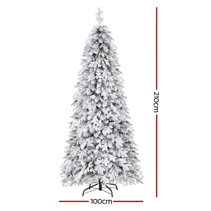 Jingle Jollys Christmas Tree 2.1m Flocking Pencil Tree LED Xmas 860 Tips White