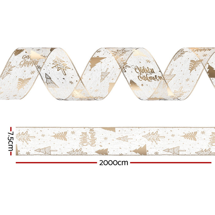 Jingle Jollys 20M Christmas Ribbon Roll Bow Printed Xmas Tree Decor Gift Gold