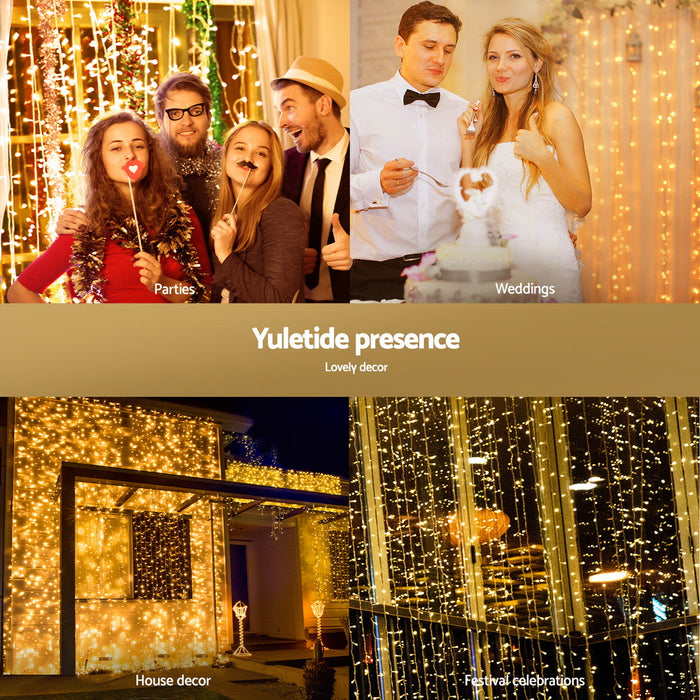 Jingle Jollys 3X3M Christmas Lights Curtain String Light 300 LED Warm White