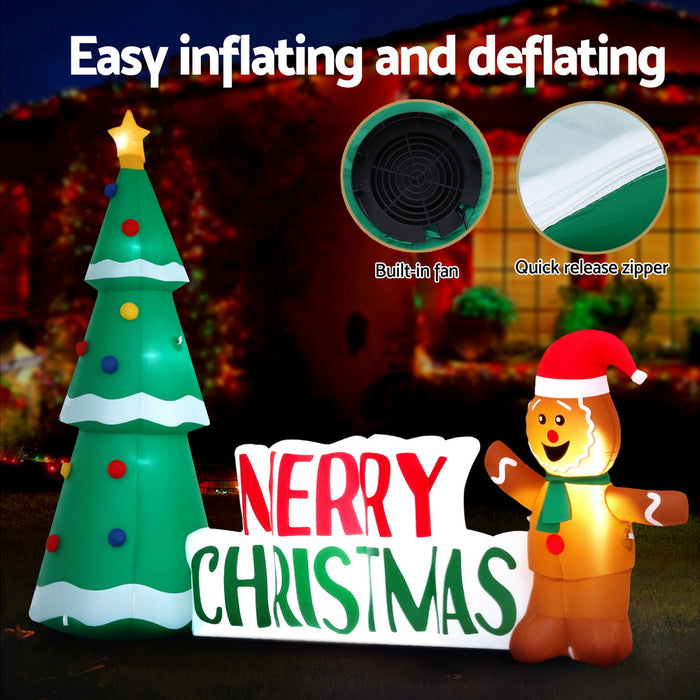 Jingle Jollys Christmas Inflatable Gingerbread Man 1.5M Height LED Decorations Illuminated