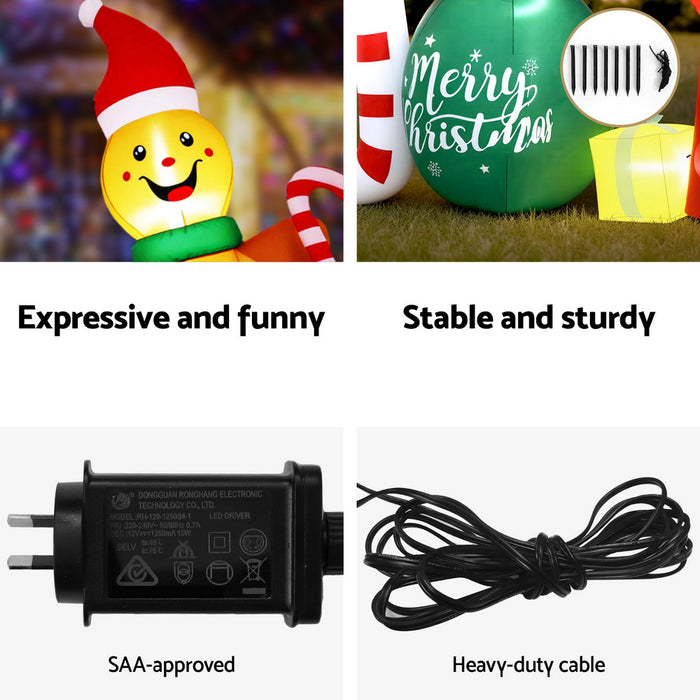 Jingle Jollys Christmas Inflatable Gingerman Joy 3M Long Outdoor Decorations Illuminated