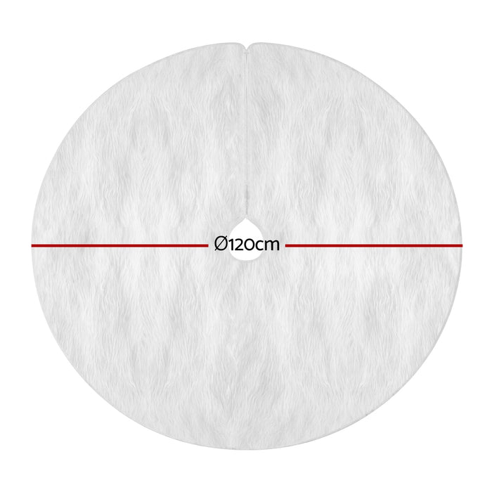 Jingle Jollys Christmas Tree Skirt 120cm Plush Xmas Fluffy Ornaments Decor White