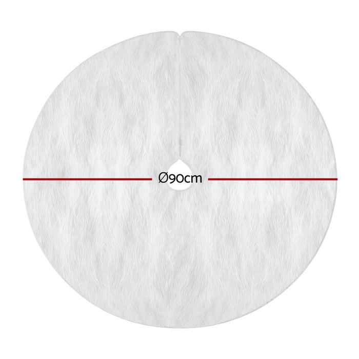 Jingle Jollys Christmas Tree Skirt 90cm Plush Xmas Fluffy Ornaments Decor White