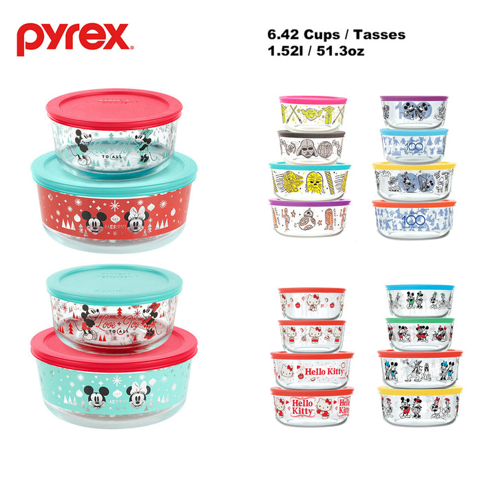 Pyrex 8pcs Glass Food Storage lock Containers with lid Hello Kitty / Star Wars / Mickey Mouse