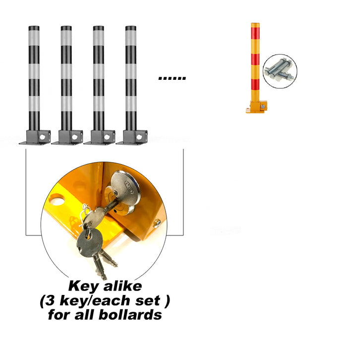 Red Parking Bollard locker Barrier Key Alike / Independent lock Fold Down Vehicle