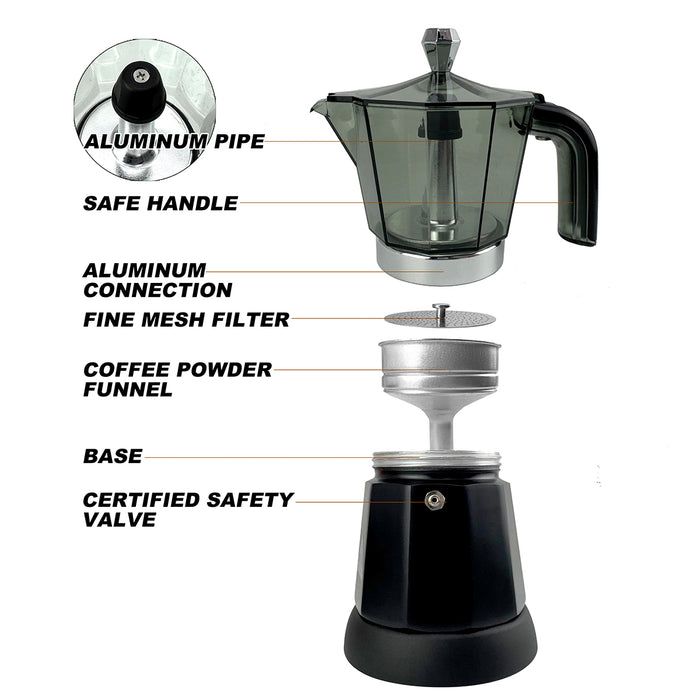 Electric Moka Coffee Maker Espresso Italian Classic Auto power off for Home 3/6Cups