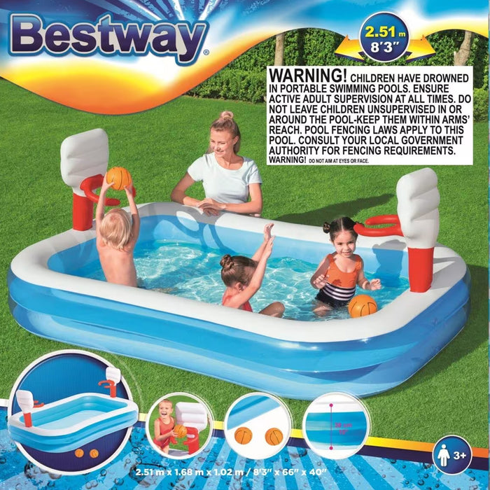 Bestway Inflatable Basketball Play Pool 251x168x102cm with 2 Balls For Kids