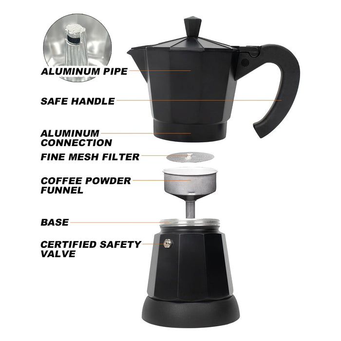 Electric Aluminium Moka Coffee Maker Espresso Italian Classic auto power off Home 3/6Cups