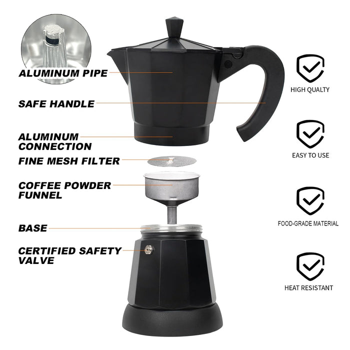 Electric Aluminium Moka Coffee Maker Espresso Italian Classic auto power off Home 3/6Cups