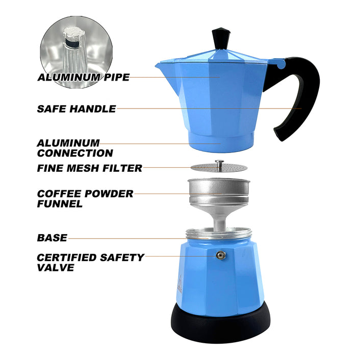 Electric Aluminium Moka Coffee Maker Espresso Italian Classic auto power off Home 3/6Cups