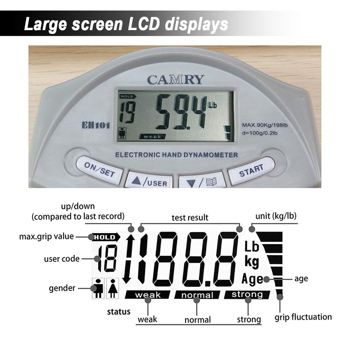 CAMRY Digital Dynamometer Hand Grip Strength Muscle Tester Electronic Power Measure