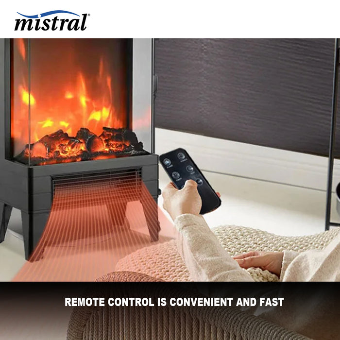 Mistral 2000W Flame Effect Electric Heater 2 Heat Settings With Remote Control AUSTOCK