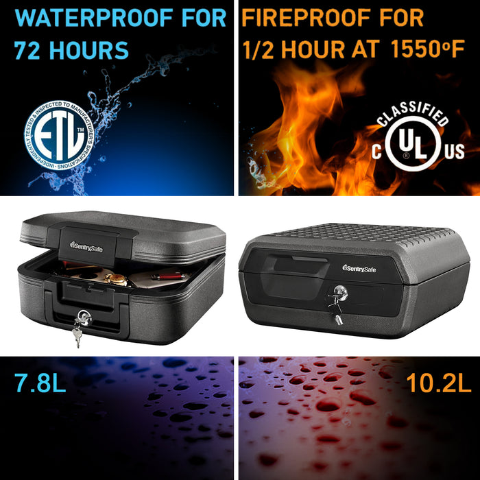 SentrySafe Fire Water Resistant Security Box Protection Safe Chest 7.8/10.2L 2 Keys