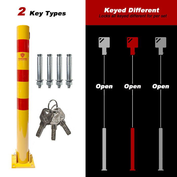Parkero 90cm Fold-down Parking Barrier With 4 x Expension bolts Keyed Different / Alike