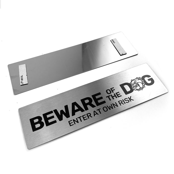 Stainless Steel modern BEWARE OF THE DOGSign 5.5X19cm self adhesive sign AU STOCK
