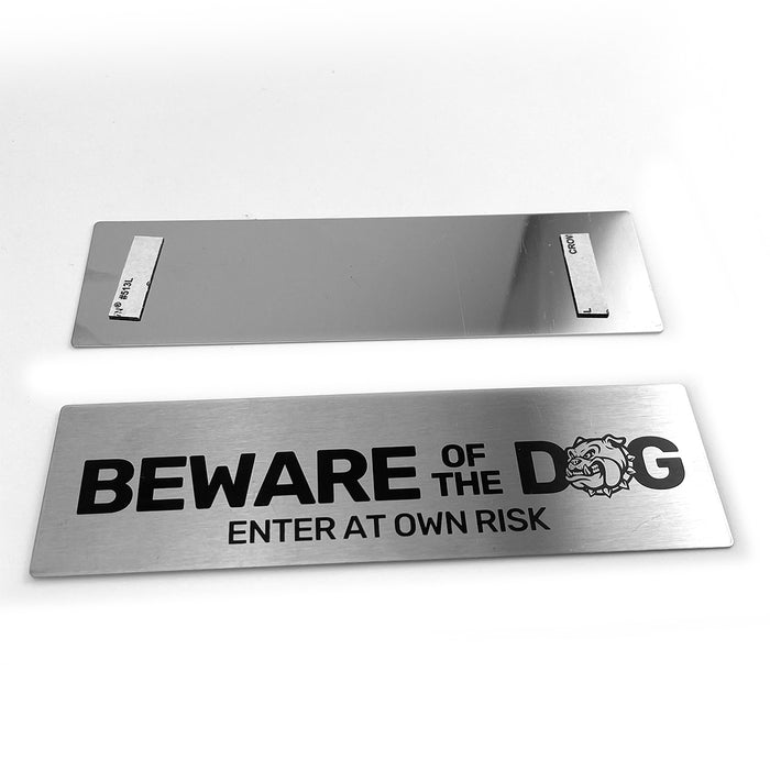 Stainless Steel modern BEWARE OF THE DOGSign 5.5X19cm self adhesive sign AU STOCK