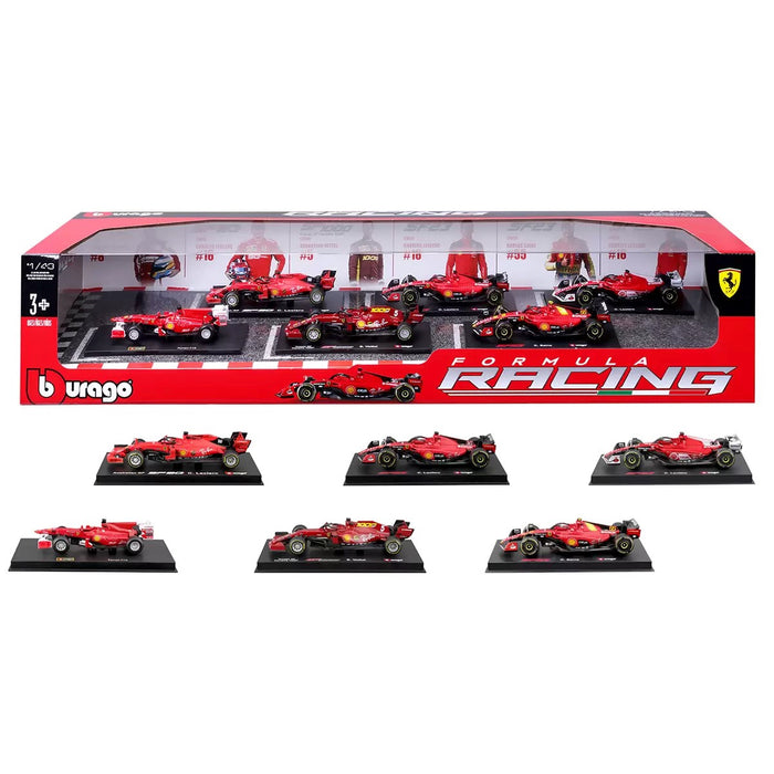Burago 1:43 Formula Racing Die Cast With Plastic Part 6 Pack Ferrari Car Model