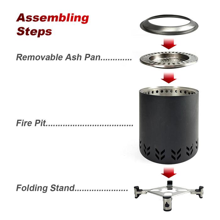 TOW Smokeless Fire Pit,  7Inch Wood Burning Fireplaces with Removable Ash Pan, Portable Outdoor Bonfire Firepit with Stand, Backyard, Patio & Camping, Stainless Steel, Easy Ignition & Setup