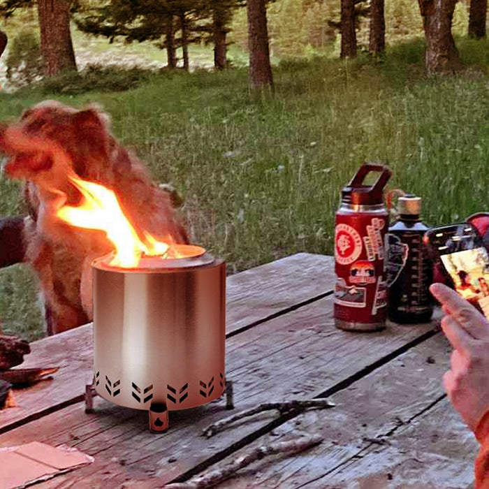 TOW Smokeless Fire Pit,  7Inch Wood Burning Fireplaces with Removable Ash Pan, Portable Outdoor Bonfire Firepit with Stand, Backyard, Patio & Camping, Stainless Steel, Easy Ignition & Setup