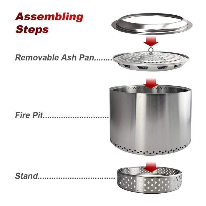 TOW Smokeless Fire Pit, 26.5inch Wood Burning Fireplaces with Removable Ash Pan, Portable Outdoor Bonfire Firepit with Stand, Backyard, Patio & Camping, Stainless Steel, Easy Ignition & Setup Trade Me