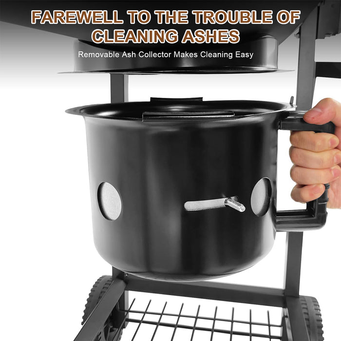 Portable Barrel BBQ Grill with Wheels &amp; Shelves – Heavy-Duty Steel Charcoal Grill, Outdoor Cooking Grill for Patio, Picnic &amp; Backyard (Black)