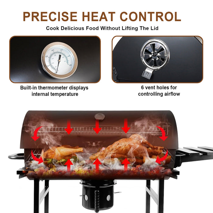 Portable Barrel BBQ Grill with Wheels &amp; Shelves – Heavy-Duty Steel Charcoal Grill, Outdoor Cooking Grill for Patio, Picnic &amp; Backyard (Black)