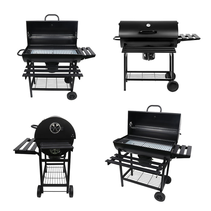 Portable Barrel BBQ Grill with Wheels &amp; Shelves – Heavy-Duty Steel Charcoal Grill, Outdoor Cooking Grill for Patio, Picnic &amp; Backyard (Black)