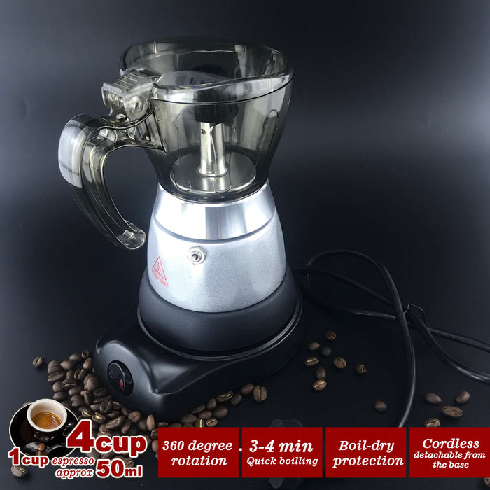 High Pressure Electric Moka Coffee Maker/Cafeteria Espresso Moka 4Cups PC & Aluminum Trade Me