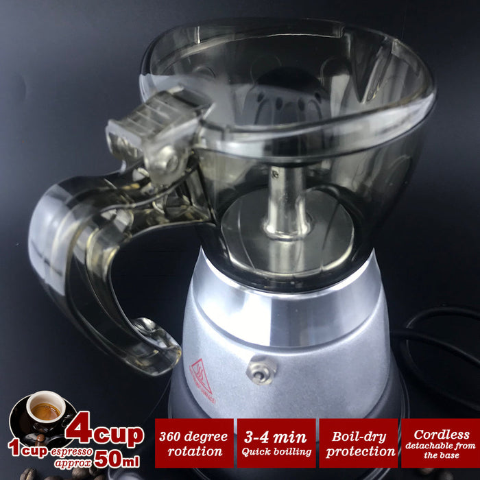 High Pressure Electric Moka Coffee Maker/Cafeteria Espresso Moka 4Cups PC & Aluminum Trade Me