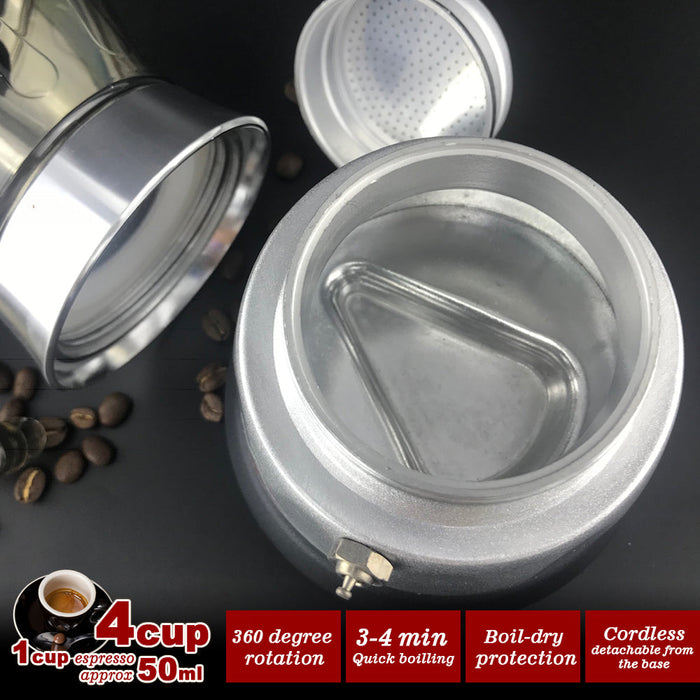 High Pressure Electric Moka Coffee Maker/Cafeteria Espresso Moka 4Cups PC & Aluminum Trade Me