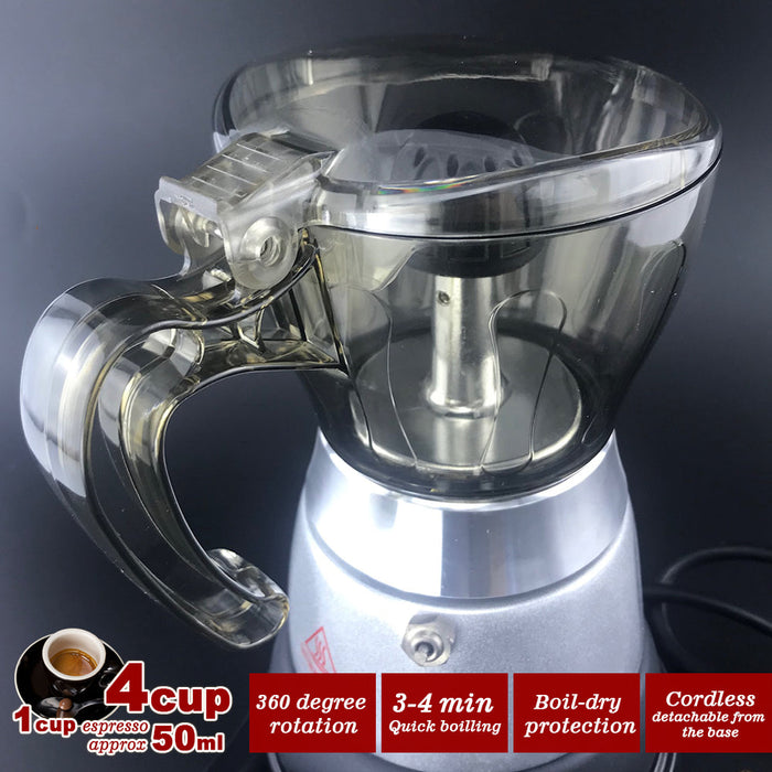 High Pressure Electric Moka Coffee Maker/Cafeteria Espresso Moka 4Cups PC & Aluminum Trade Me