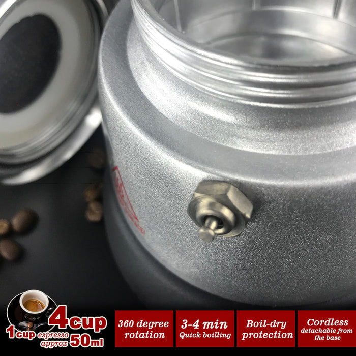 High Pressure Electric Moka Coffee Maker/Cafeteria Espresso Moka 4Cups PC & Aluminum Trade Me