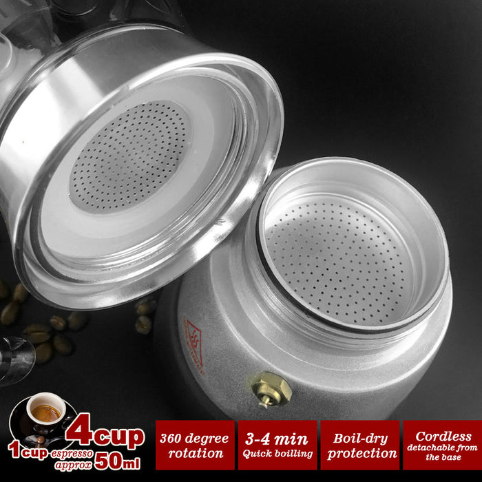 High Pressure Electric Moka Coffee Maker/Cafeteria Espresso Moka 4Cups PC & Aluminum Trade Me
