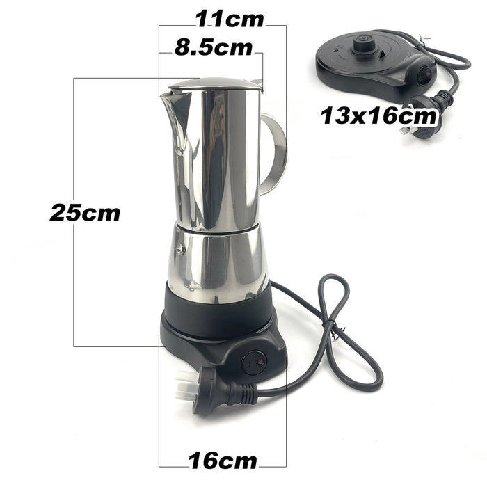 Electric Moka Coffee Maker Stainless Steel NEW Italian Classic Espresso 6 Cups Trade Me