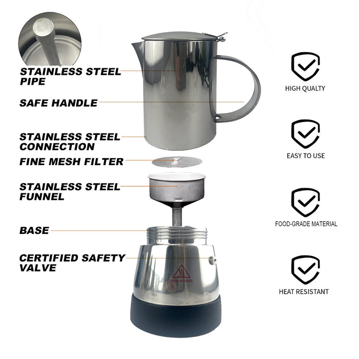 Electric Moka Coffee Maker Stainless Steel NEW Italian Classic Espresso 6 Cups Trade Me