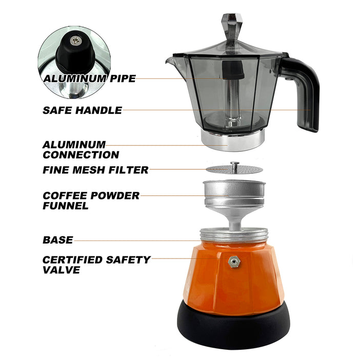 Electric Moka Coffee Maker Espresso Italian Classic Auto power off for Home 3/6Cups