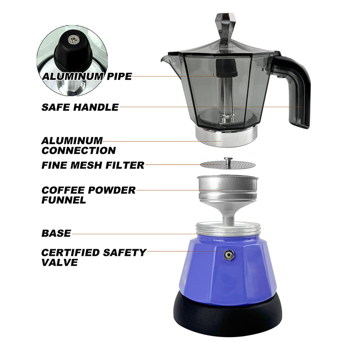 Electric Moka Coffee Maker Espresso Italian Classic Auto power off for Home 3/6Cups