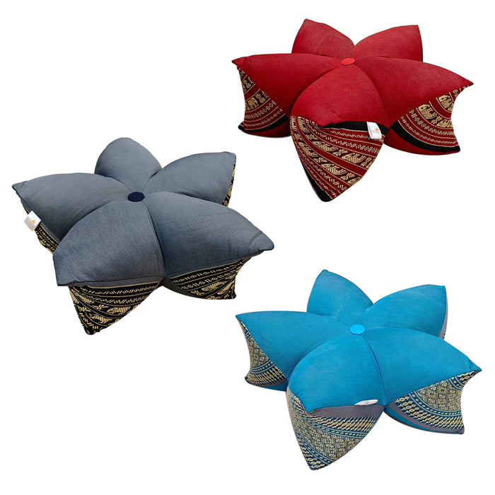 Thai 45x18 cm 5-Petal Ergo-Design Zafu Meditation Cushion BlueEle 100% Organic Kapok Fiber