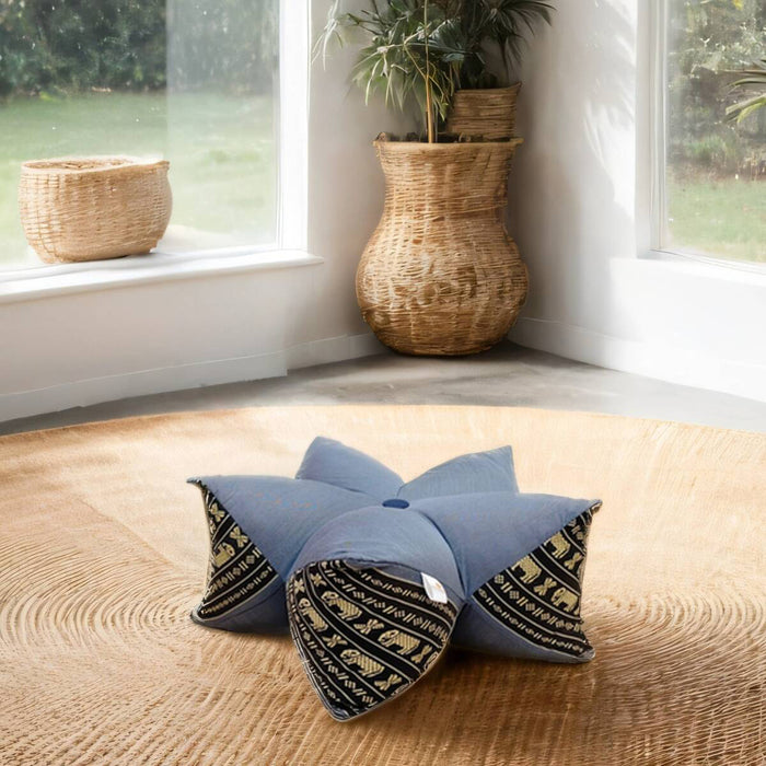 Thai 45x18 cm 5-Petal Ergo-Design Zafu Meditation Cushion BlueEle 100% Organic Kapok Fiber