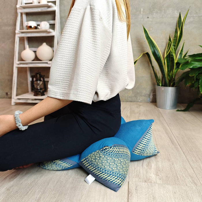 Thai 45x18 cm 5-Petal Ergo-Design Zafu Meditation Cushion BlueEle 100% Organic Kapok Fiber