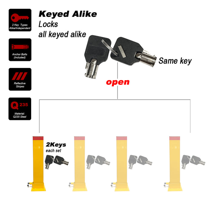 Keyed Alike Bollard Rectangle Fold Down Car Parking Lock Safety Barrier 80cm 2Key