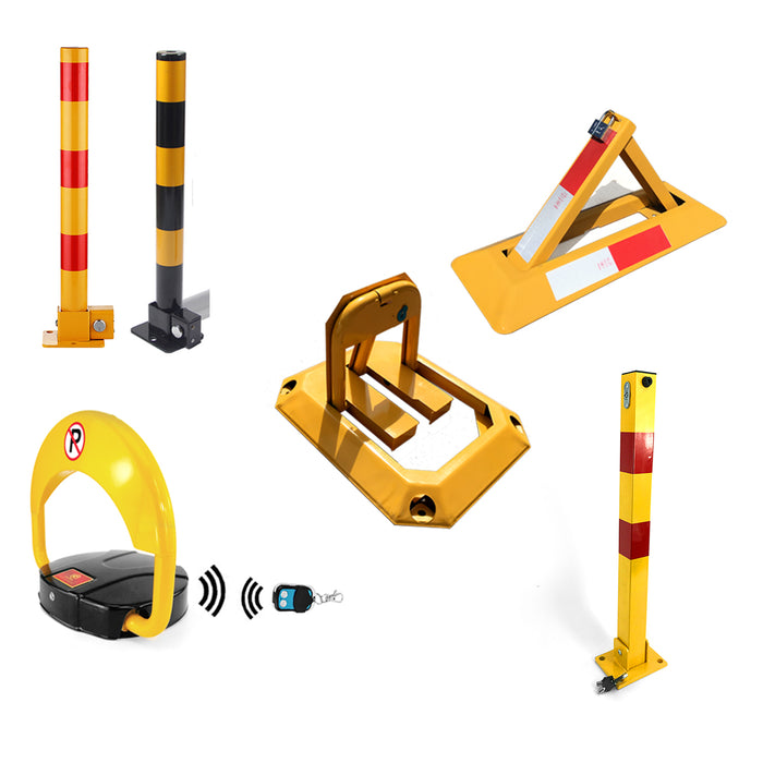 Fold Down Vehicle Parking Lock - Heavy-Duty Security Bollard - Anti-Theft Safety Barrier
