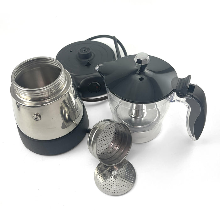 Electric Moka Coffee Maker 6 Cups Italian Classic PC Stainless Steel Espresso